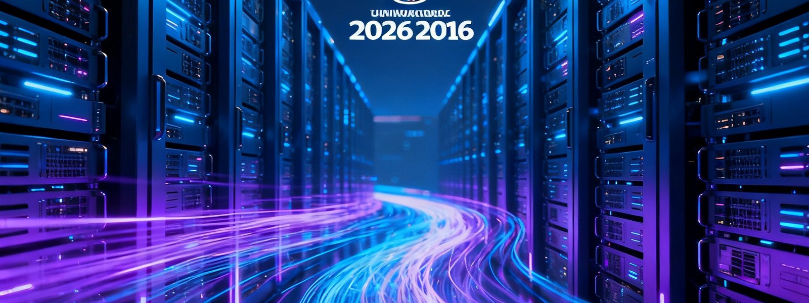 2026世界杯服务器集群,蓝色与紫色霓虹灯效,象征高速数据流